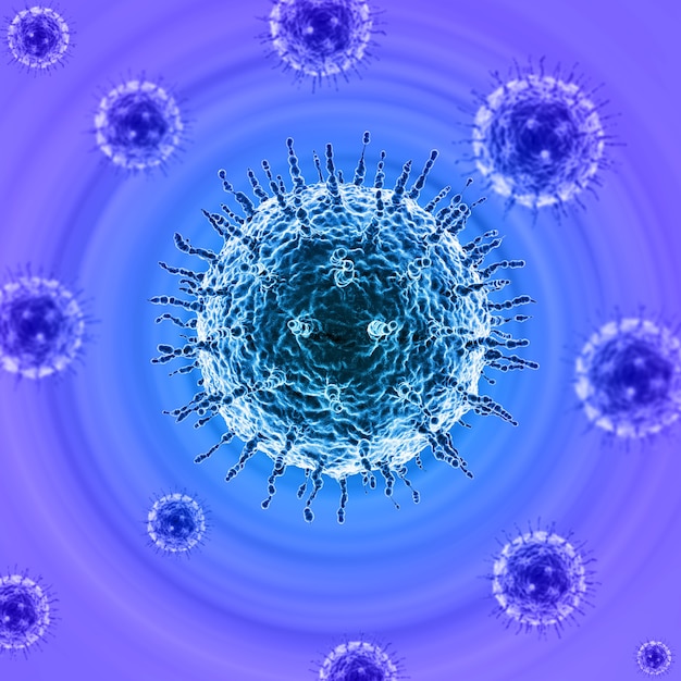 Photo gratuite rendu 3d d'une formation médicale avec des cellules virales abstraites sur une conception de flou radial
