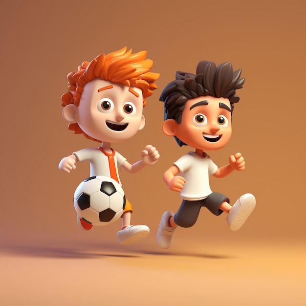 Rendu 3D de garçons jouant au football