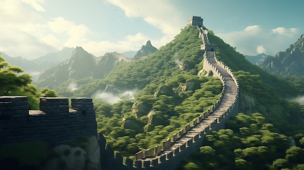 Photo gratuite le rendu 3d de la grande muraille chinoise