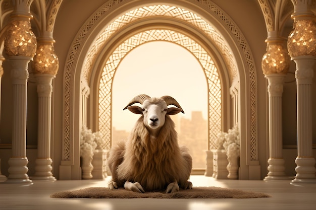 Photo gratuite rendu 3d hd mouton de chèvre fond islamique eid al adha