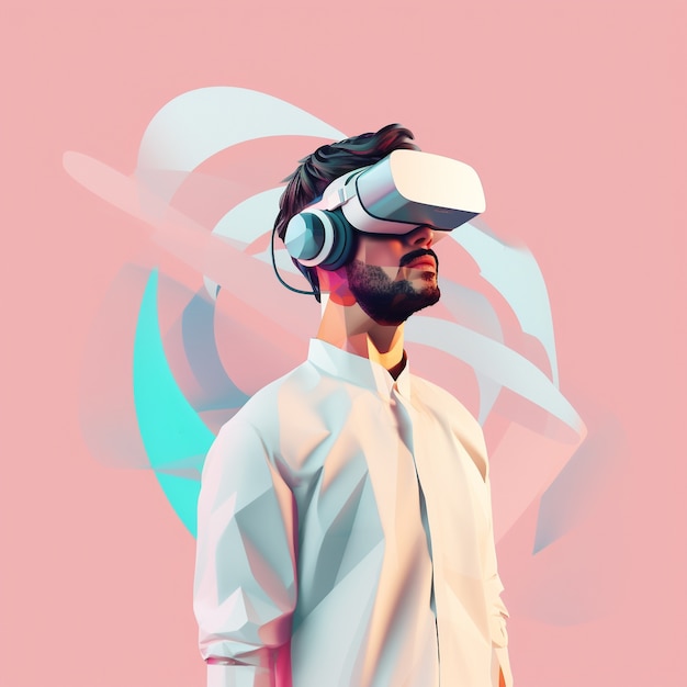 Photo gratuite rendu 3d d'un homme avec des lunettes vr