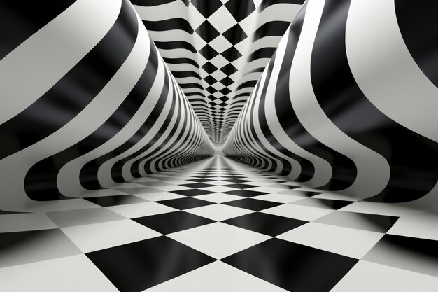 Rendu 3D d'illusion d'optique noir et blanc