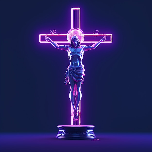 Photo gratuite rendu 3d de jésus sur une croix au néon