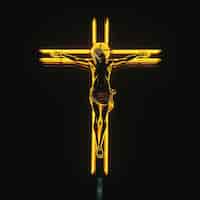 Photo gratuite rendu 3d de jésus sur une croix au néon