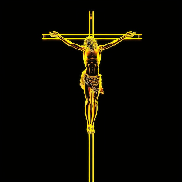 Photo gratuite rendu 3d de jésus sur une croix au néon