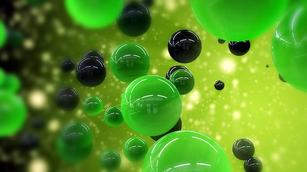 Rendu 3D de liquide organique vert abstrait ou de particules de bulles de verre