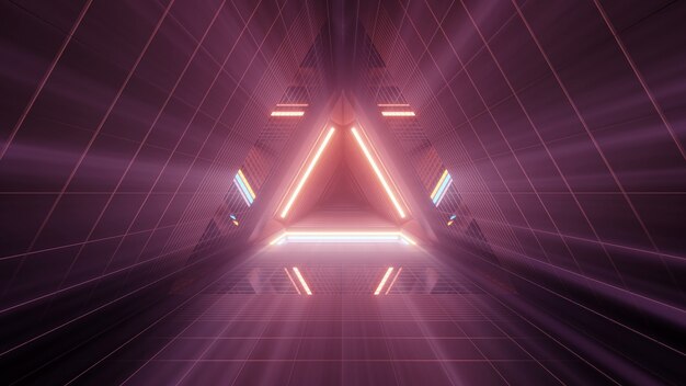 Rendu 3D de lumières brillantes de formes triangulaires les unes derrière les autres