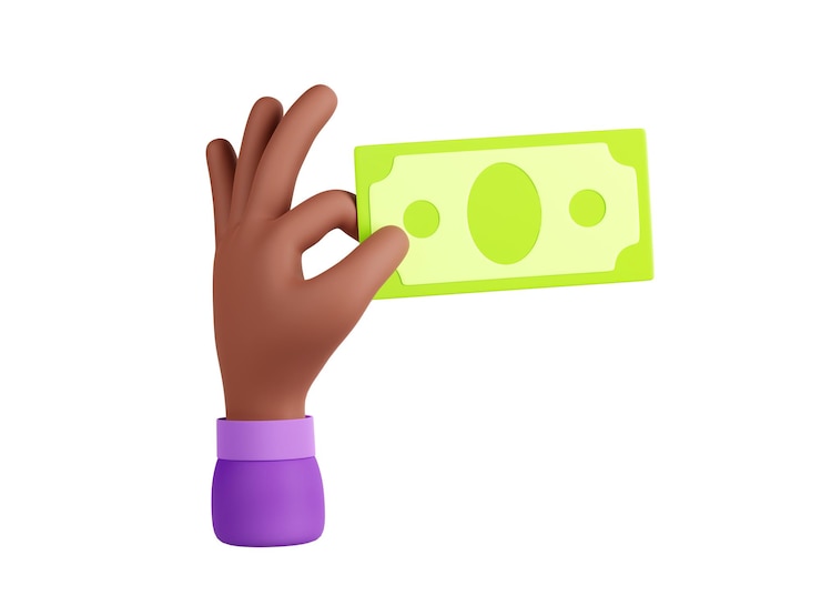 Photo gratuit rendu 3d main noire avec monnaie de facture papier