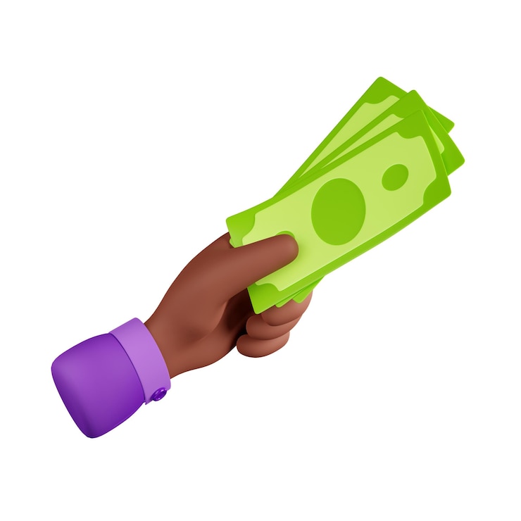Photo gratuit rendu 3d main noire avec monnaie de factures papier