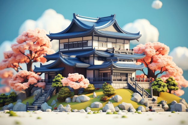 Rendu 3D d'une maison asiatique