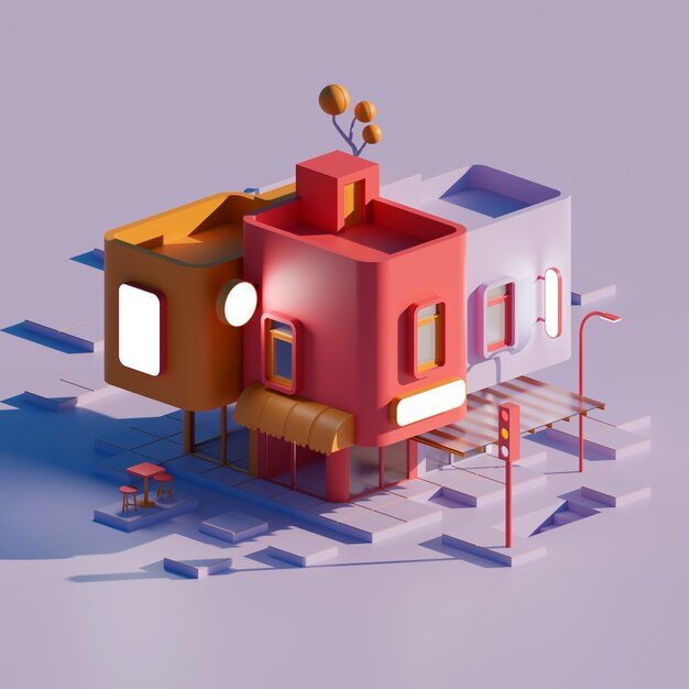 Rendu 3D de la maison de dessin animé