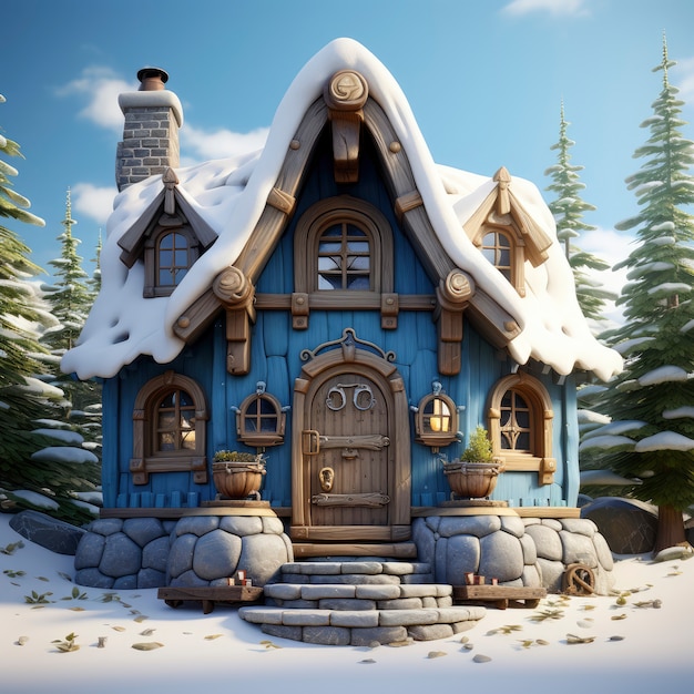 Photo gratuite rendu 3d de la maison en hiver