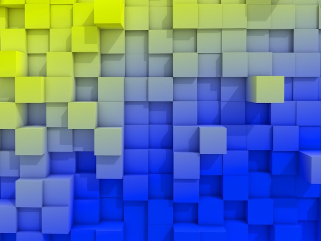 Rendu 3D d'un mur de cubes extrudés aux couleurs du drapeau de l'Ukraine