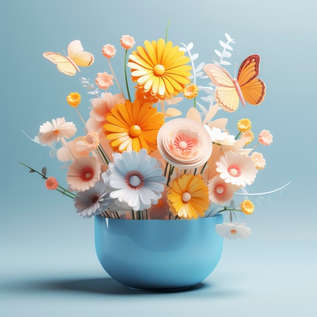 Photo gratuite rendu 3d de papier comme un arrangement floral