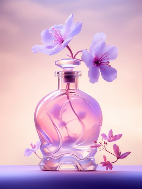 Photo gratuite rendu 3d de parfum avec des fleurs