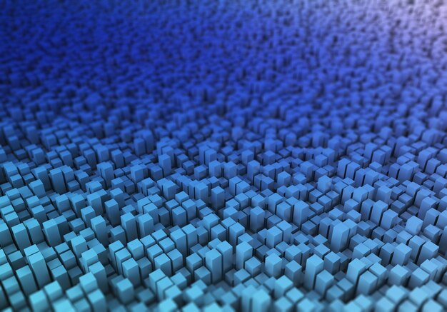 Rendu 3D d'un paysage de blocs abstraits avec une faible profondeur de champ