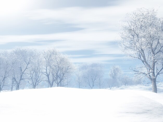 Rendu 3D d'un paysage d'hiver enneigé