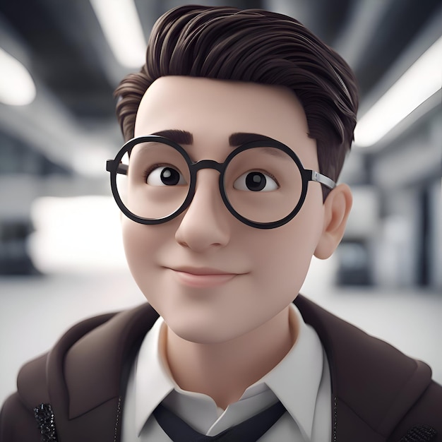 Rendu 3D d'un personnage de dessin animé avec des lunettes et une veste