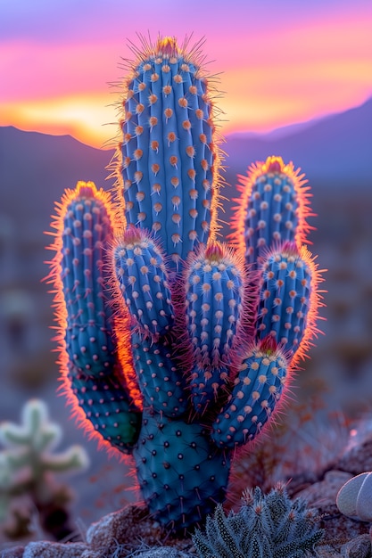 Un rendu 3D rêveur d'un cactus magique