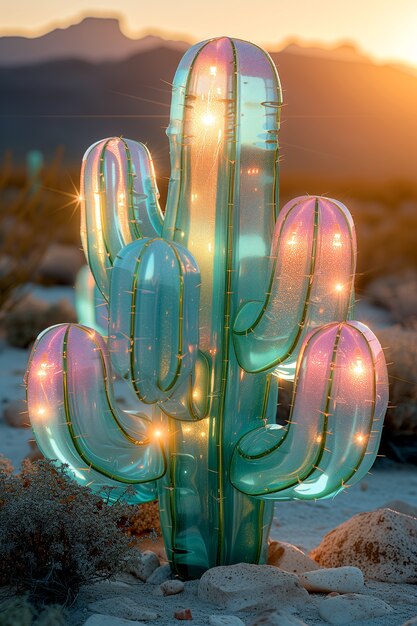 Un rendu 3D rêveur d'un cactus magique