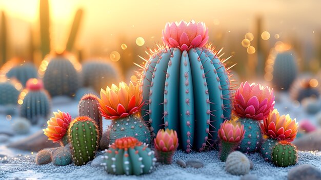 Un rendu 3D rêveur d'un cactus magique