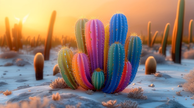 Un rendu 3D rêveur d'un cactus magique