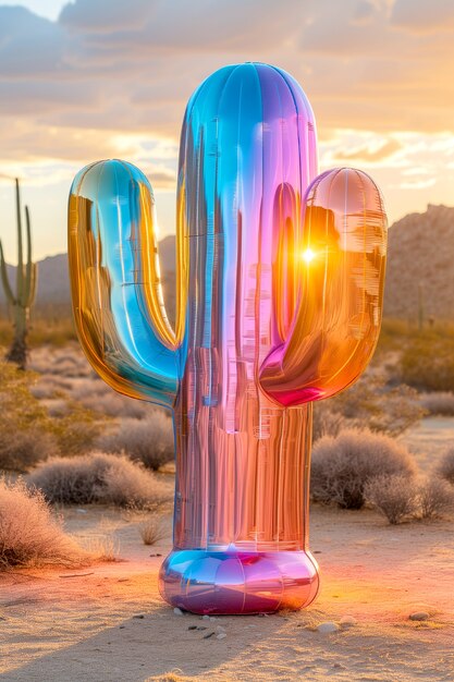 Un rendu 3D rêveur d'un cactus magique