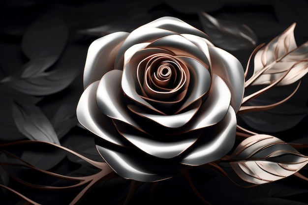 Rendu 3D d'une rose en métal