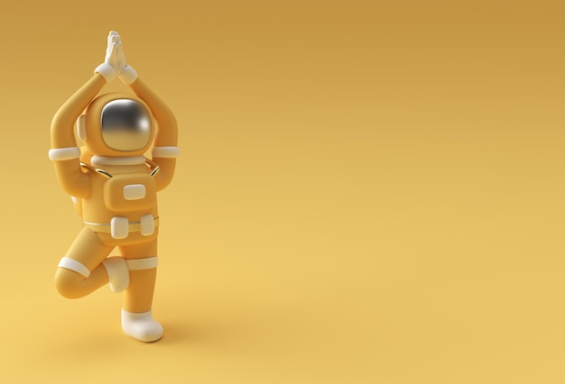 Rendu 3d Spaceman astronaute debout une pose de yoga Namaste reconnaissante 3d illustration Design