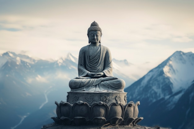 Photo gratuite rendu 3d de la statue de bouddha au sommet de la montagne