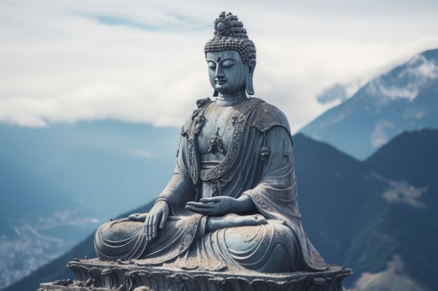 Photo gratuite rendu 3d de la statue de bouddha contre le ciel