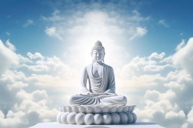 Rendu 3D de la statue de Bouddha contre le ciel