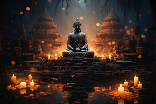 Rendu 3D de la statue de Bouddha dans la grotte