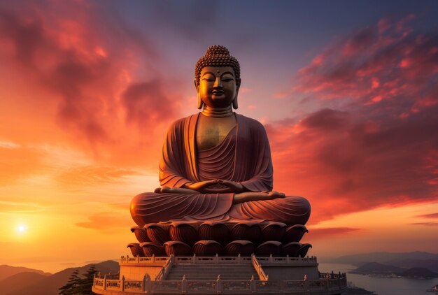 Rendu 3D de la statue de Bouddha sur le lac