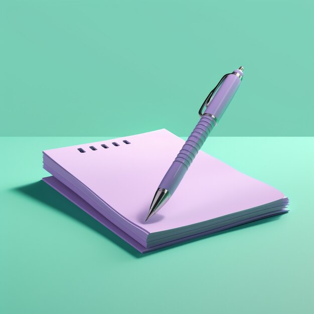 Rendu 3D d'un stylo avec un carnet