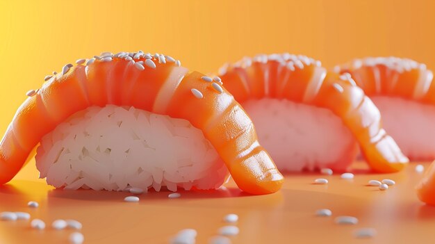 Le rendu 3D des sushis