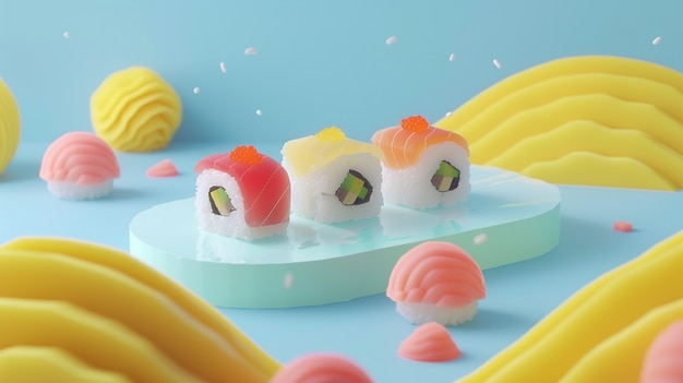 Photo gratuite le rendu 3d des sushis