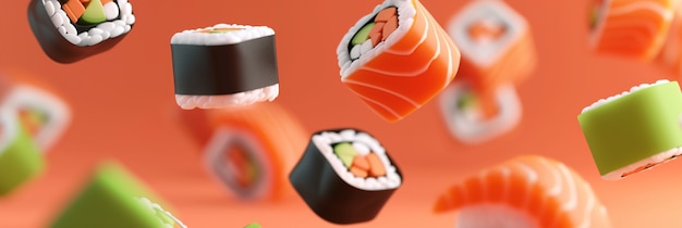 Photo gratuite le rendu 3d des sushis