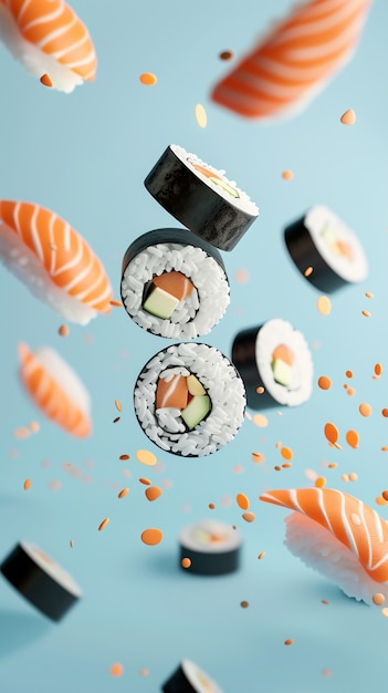 Photo gratuite le rendu 3d des sushis