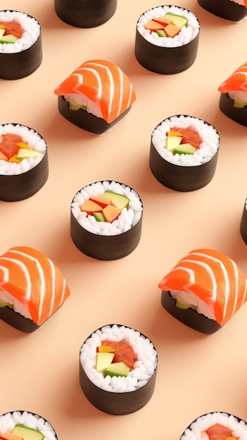 Le rendu 3D des sushis