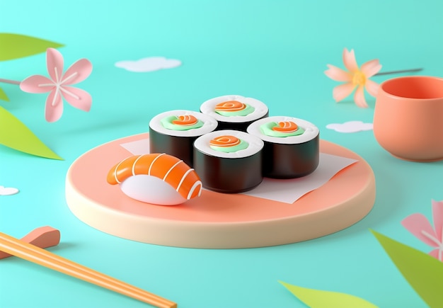 Photo gratuite le rendu 3d des sushis