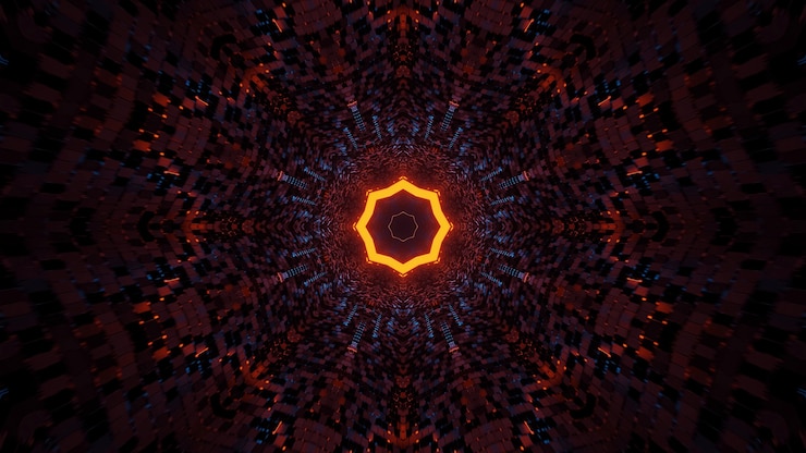 Photo gratuit rendu de l'espace futuriste abstrait avec un néon orange lumineux