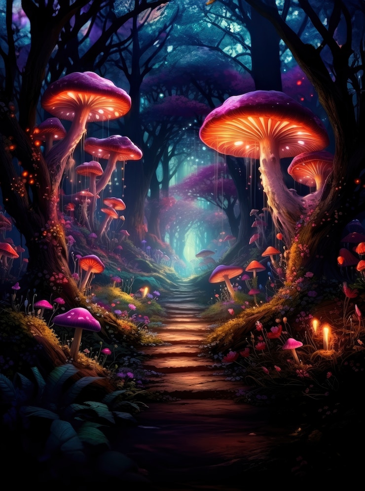 Photo gratuit rendu de la forêt de champignons de fantaisie des dessins animés