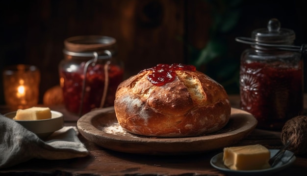 Photo gratuite repas fait maison sur une table rustique célébration sucrée générée par l'ia