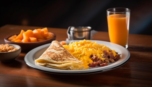 Repas gastronomique frais sur une table rustique pour le brunch généré par l'IA