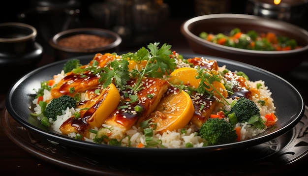 Photo gratuite un repas gourmet de légumes frais et sains cuits sur une assiette générée par l'intelligence artificielle