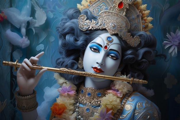 Photo gratuite représentation 3d de la divinité hindoue krishna