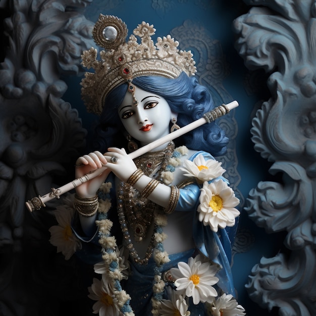 Photo gratuite représentation 3d de la divinité hindoue krishna