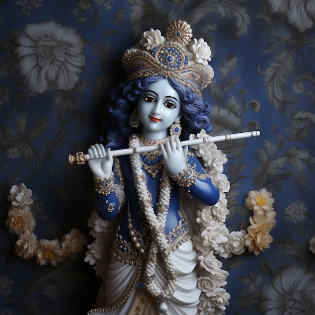 Photo gratuite représentation 3d de la divinité hindoue krishna