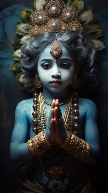 Photo gratuite représentation 3d de la divinité hindoue krishna